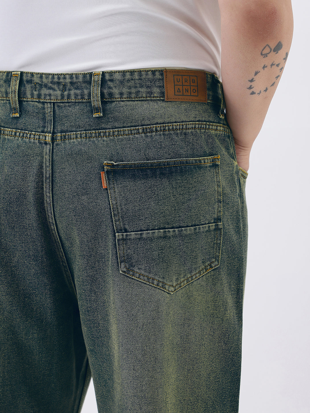 Plus Men's Blue Loose Baggy Fit Heavy Washed Jeans Non-Stretchable