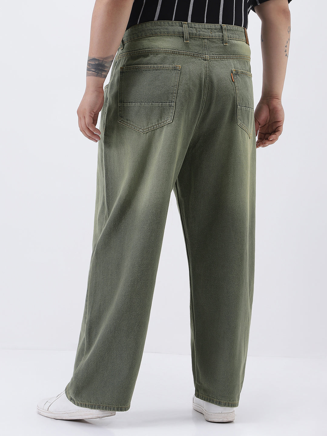 Plus Men's Grey Loose Baggy Fit Heavy Washed Jeans Non-Stretchable