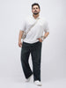 Plus Men's Carbon Blue Loose Baggy Fit Heavy Washed Jeans Non-Stretchable