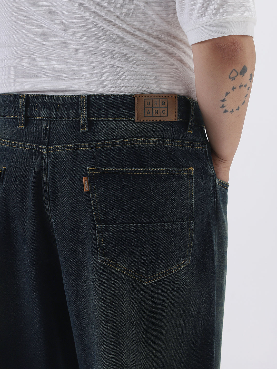 Plus Men's Carbon Blue Loose Baggy Fit Heavy Washed Jeans Non-Stretchable