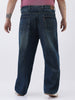Plus Men's Dark Blue Loose Baggy Fit Heavy Washed Jeans Non-Stretchable