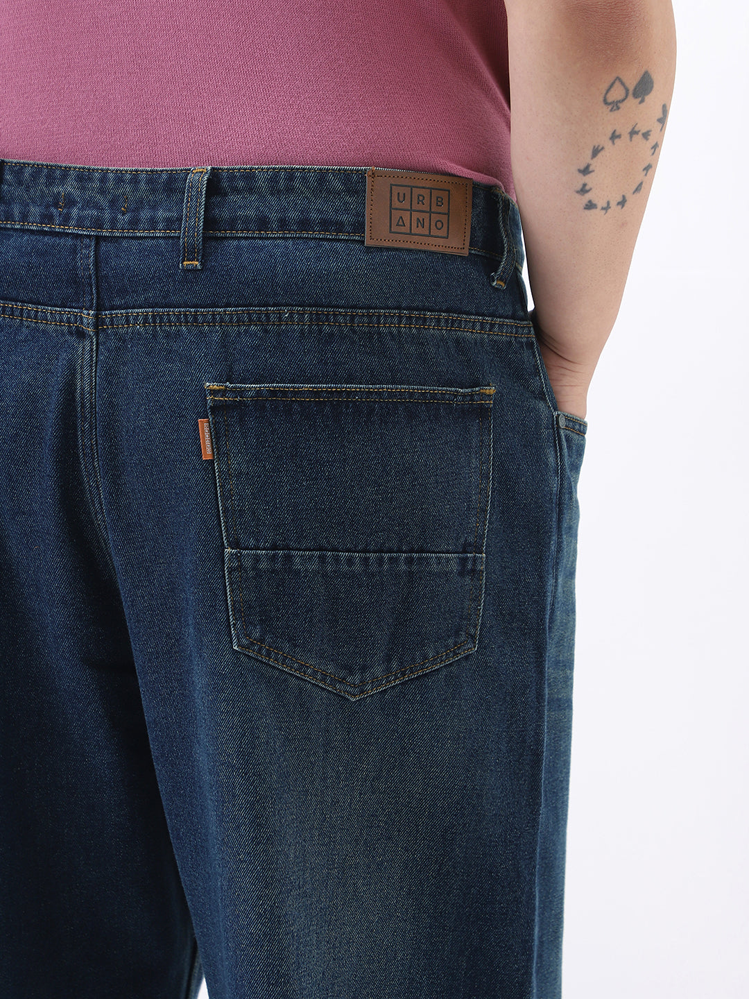 Plus Men's Dark Blue Loose Baggy Fit Heavy Washed Jeans Non-Stretchable