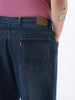 Plus Men's Dark Blue Loose Baggy Fit Heavy Washed Jeans Non-Stretchable