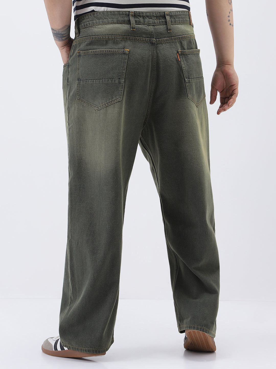 Plus Men's Dark Grey Loose Baggy Fit Heavy Washed Jeans Non-Stretchable