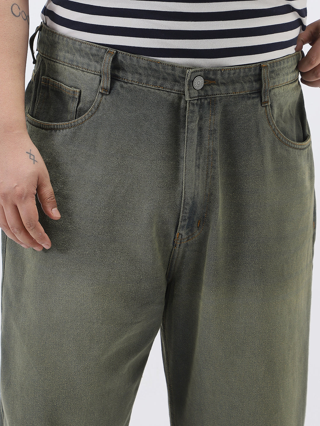 Plus Men's Dark Grey Loose Baggy Fit Heavy Washed Jeans Non-Stretchable