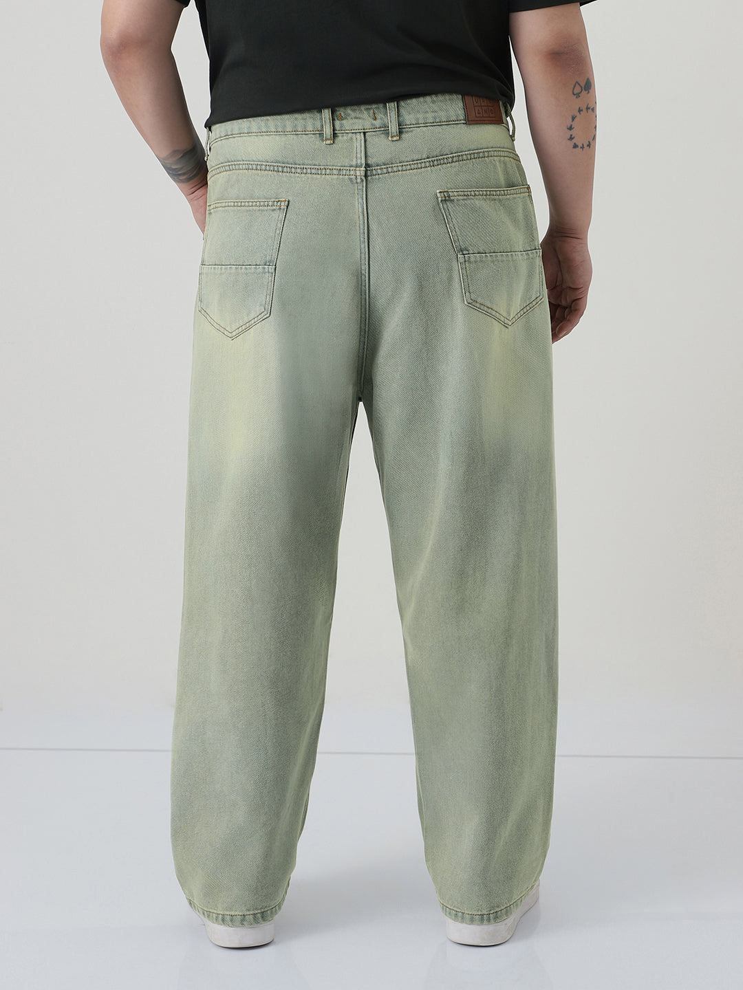 Plus Men's Ice Grey Loose Baggy Fit Heavy Washed Jeans Non-Stretchable