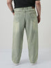 Plus Men's Ice Grey Loose Baggy Fit Heavy Washed Jeans Non-Stretchable