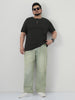 Plus Men's Ice Grey Loose Baggy Fit Heavy Washed Jeans Non-Stretchable