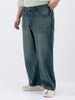 Plus Men's Light Blue Loose Baggy Fit Heavy Washed Jeans Non-Stretchable