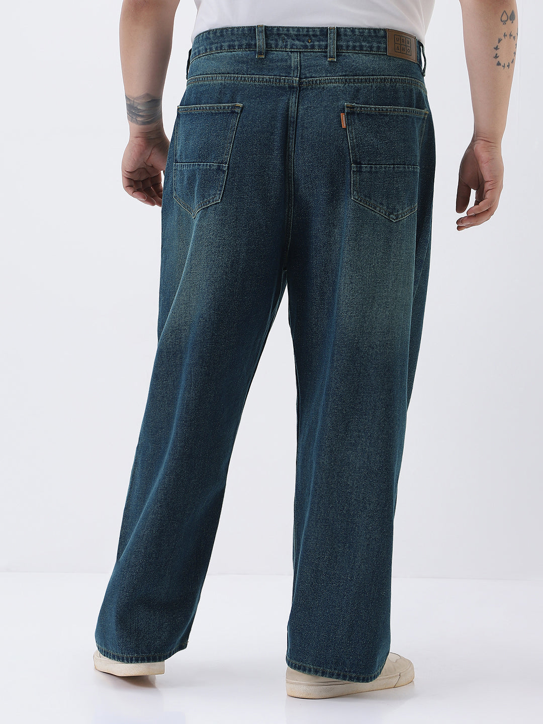 Plus Men's Blue Loose Baggy Fit Heavy Washed Jeans Non-Stretchable