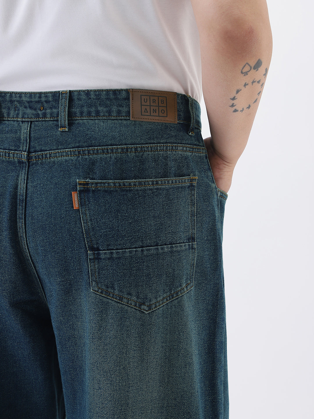 Plus Men's Blue Loose Baggy Fit Heavy Washed Jeans Non-Stretchable