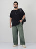 Plus Men's Grey Loose Baggy Fit Heavy Washed Jeans Non-Stretchable