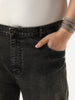 Plus Men's Black Regular Fit Acid Washed Denim Jeans Stretchable