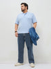 Plus Men's Light Blue Regular Fit Acid Washed Denim Jeans Stretchable