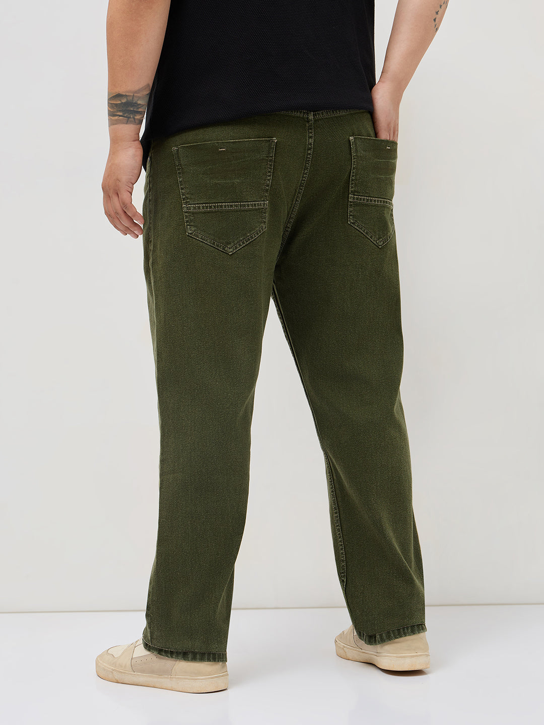 Plus Men's Light Green Regular Fit Acid Washed Denim Jeans Stretchable