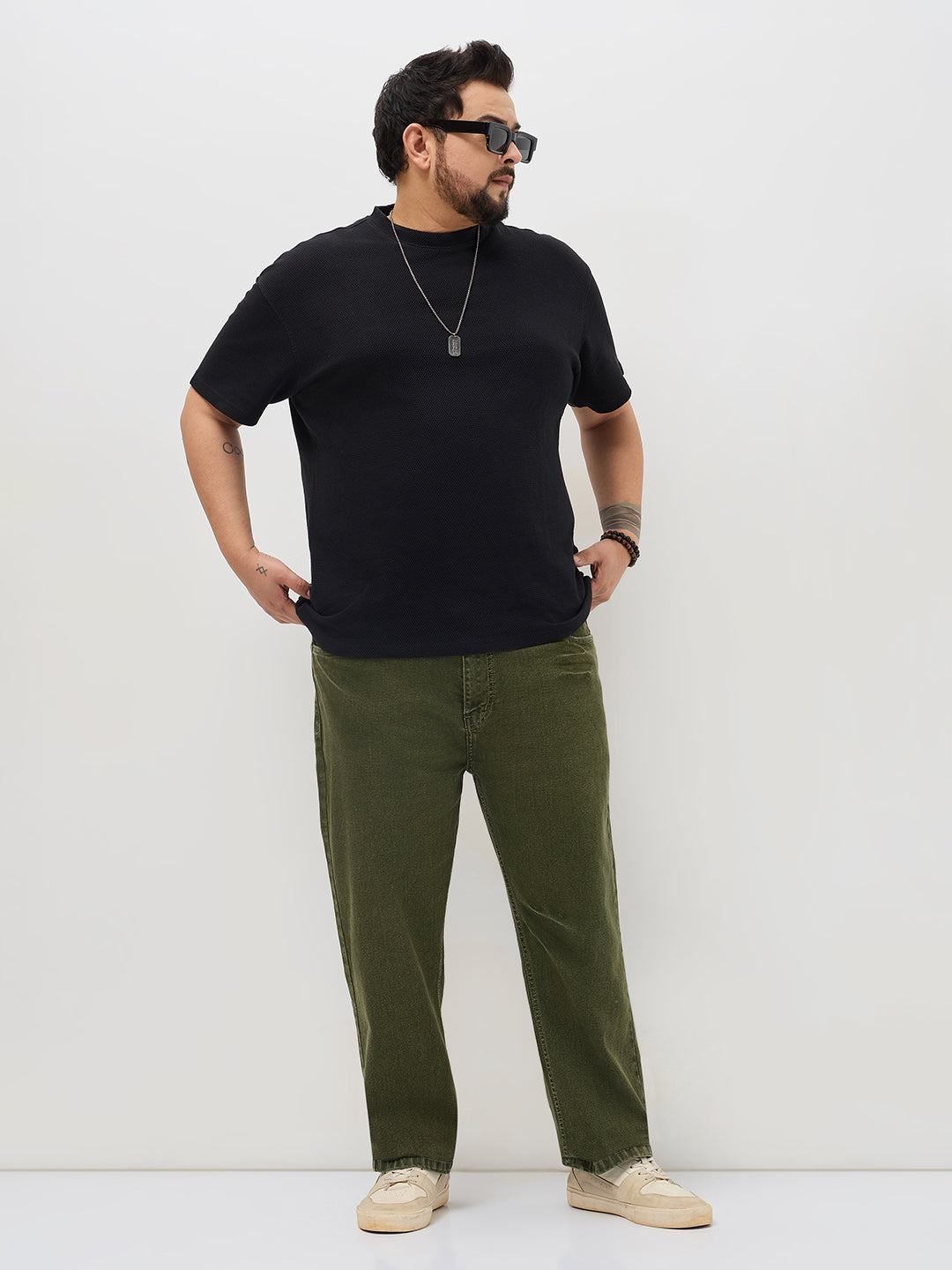 Plus Men's Light Green Regular Fit Acid Washed Denim Jeans Stretchable