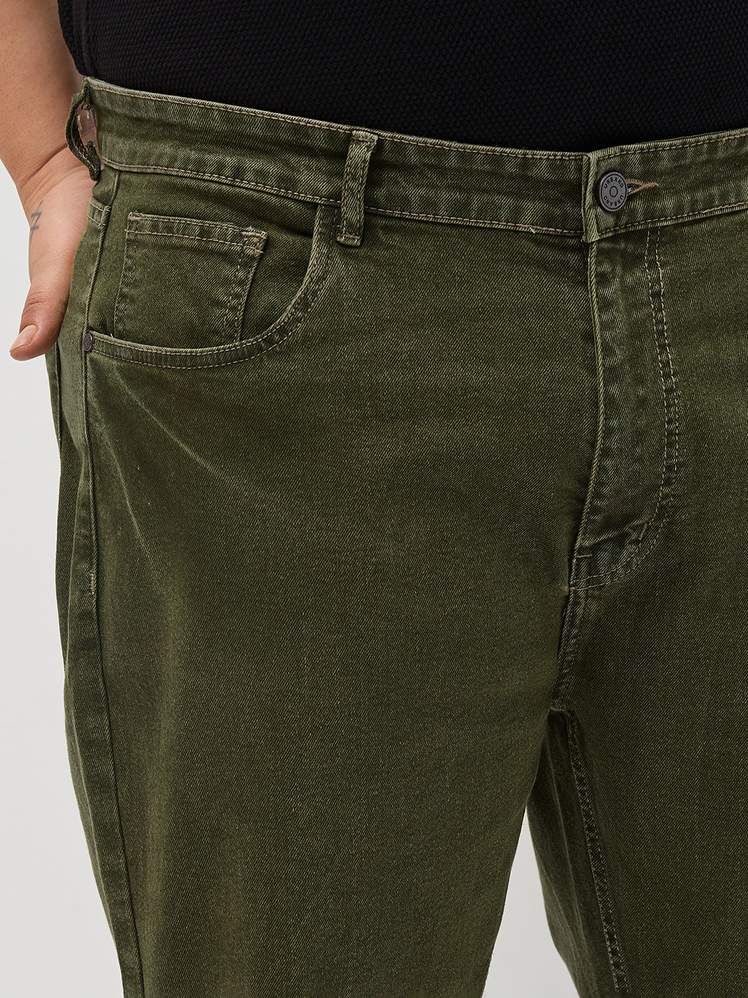 Plus Men's Light Green Regular Fit Acid Washed Denim Jeans Stretchable