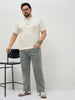 Plus Men's Light Grey Regular Fit Acid Washed Denim Jeans Stretchable