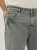 Plus Men's Light Grey Regular Fit Acid Washed Denim Jeans Stretchable