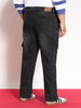 Plus Men's Black Regular Fit Washed Cargo Jeans With 6 Pockets Stretchable