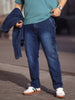 Plus Men's Dark Blue Regular Fit Washed Cargo Jeans With 6 Pockets Stretchable
