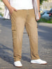 Plus Men's Dark Khaki Regular Fit Washed Cargo Jeans With 6 Pockets Stretchable