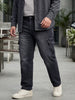 Plus Men's Grey Regular Fit Washed Cargo Jeans With 6 Pockets Stretchable