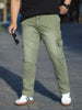 Plus Men's Olive Green Regular Fit Washed Cargo Jeans With 6 Pockets Stretchable