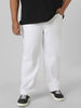 Plus Men's White Regular Fit Washed Jeans Stretchable