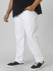 Plus Men's White Regular Fit Washed Jeans Stretchable