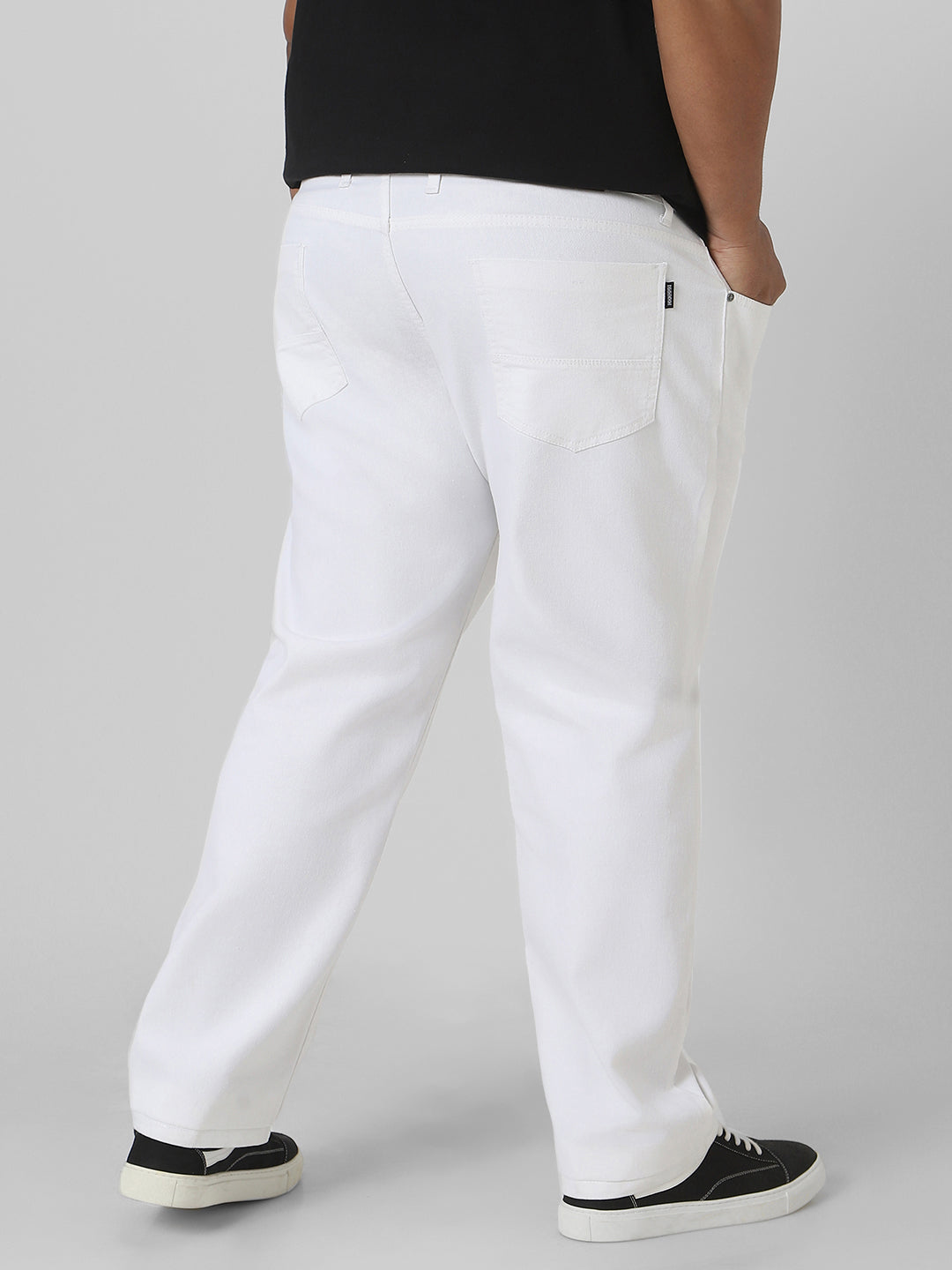 Plus Men's White Regular Fit Washed Jeans Stretchable