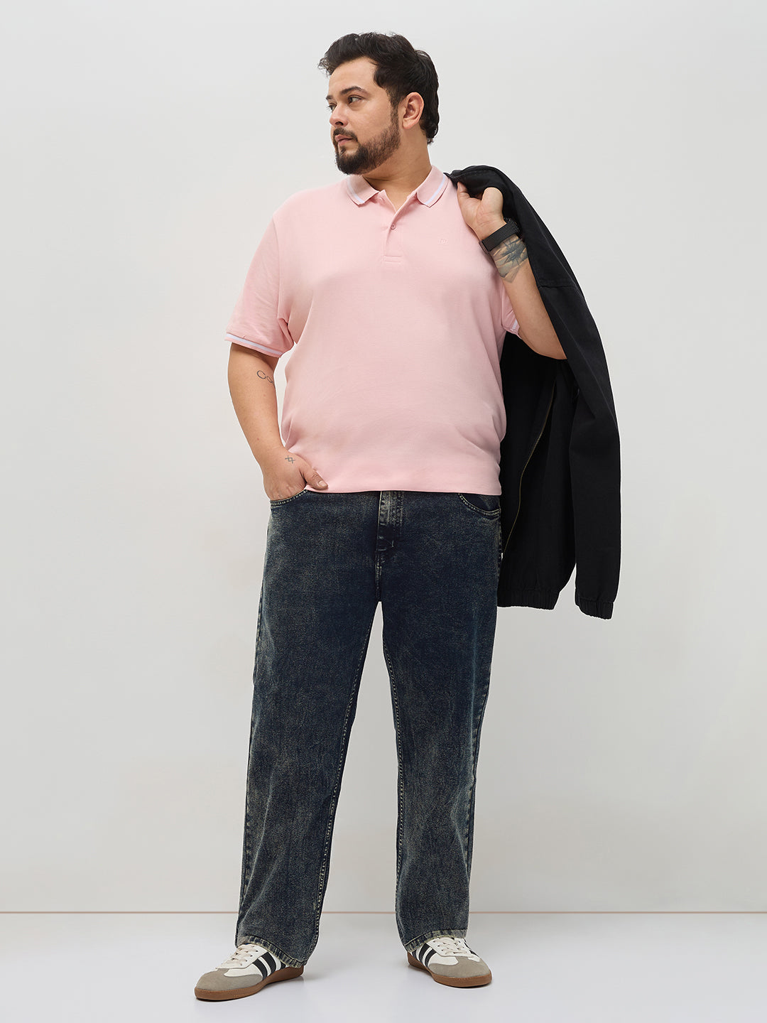 Plus Men's Black Regular Fit Towel Washed Yellow Tint Denim Jeans Stretchable