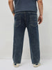 Plus Men's Dark Blue Regular Fit Towel Washed Yellow Tint Denim Jeans Stretchable