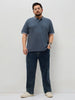 Plus Men's Dark Blue Regular Fit Towel Washed Yellow Tint Denim Jeans Stretchable