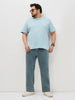 Plus Men's Ice Blue Regular Fit Towel Washed Yellow Tint Denim Jeans Stretchable