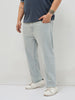 Plus Men's Ice Grey Regular Fit Towel Washed Yellow Tint Denim Jeans Stretchable
