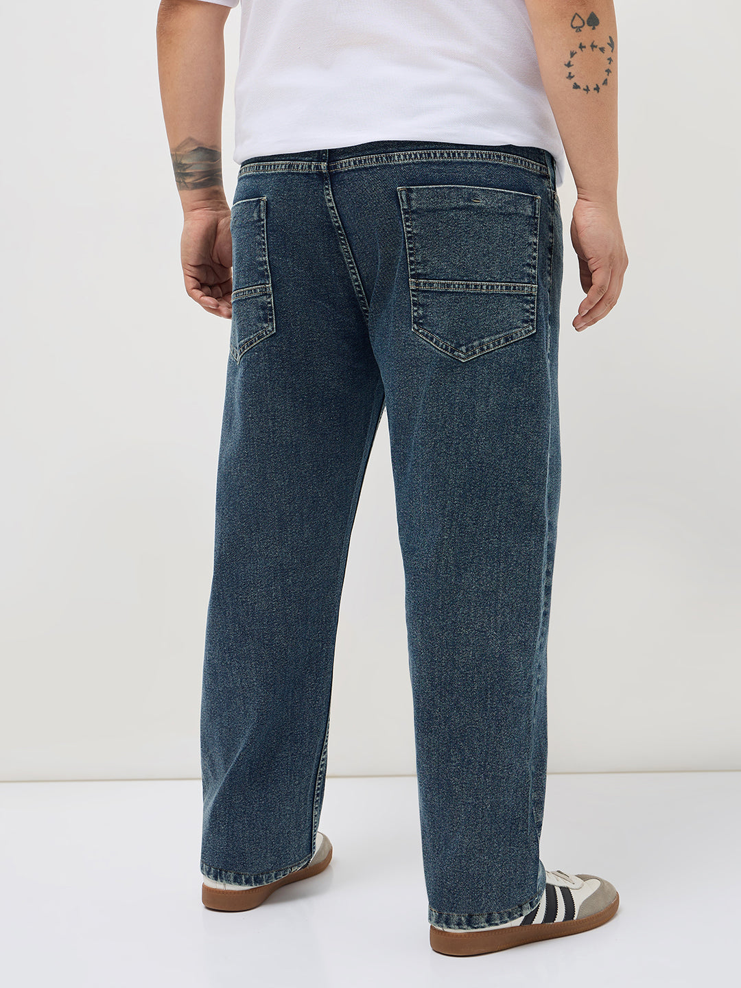 Plus Men's Light Blue Regular Fit Towel Washed Yellow Tint Denim Jeans Stretchable