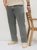 Plus Men's Light Grey Regular Fit Towel Washed Yellow Tint Denim Jeans Stretchable