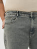 Plus Men's Light Grey Regular Fit Towel Washed Yellow Tint Denim Jeans Stretchable