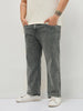 Plus Men's Grey Regular Fit Towel Washed Yellow Tint Denim Jeans Stretchable