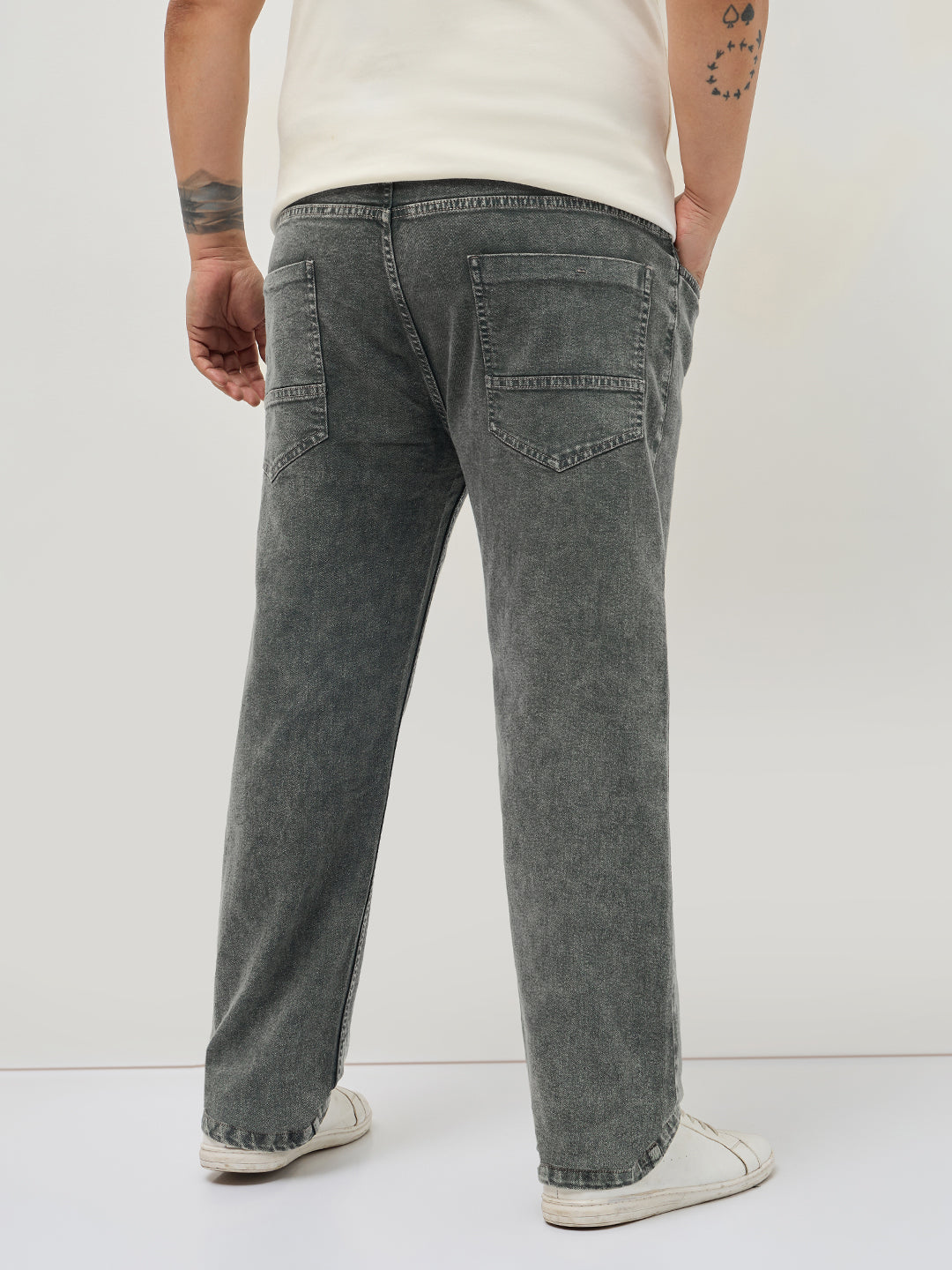 Plus Men's Grey Regular Fit Towel Washed Yellow Tint Denim Jeans Stretchable
