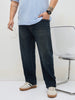 Plus Men's Carbon Blue Regular Fit Whisker Washed Yellow Tint Denim Jeans Stretchable