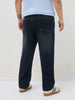 Plus Men's Carbon Blue Regular Fit Whisker Washed Yellow Tint Denim Jeans Stretchable