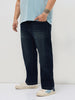 Plus Men's Dark Blue Regular Fit Whisker Washed Yellow Tint Denim Jeans Stretchable