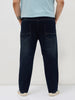 Plus Men's Dark Blue Regular Fit Whisker Washed Yellow Tint Denim Jeans Stretchable