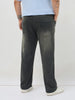 Plus Men's Dark Grey Regular Fit Whisker Washed Yellow Tint Denim Jeans Stretchable