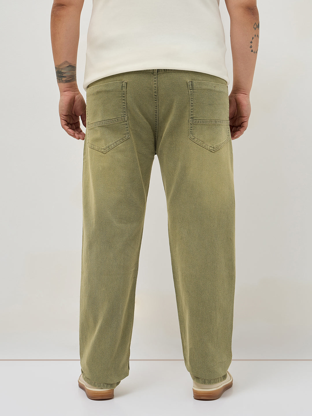 Plus Men's Ice Grey Regular Fit Whisker Washed Yellow Tint Denim Jeans Stretchable