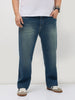 Plus Men's Light Blue Regular Fit Whisker Washed Yellow Tint Denim Jeans Stretchable