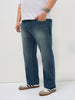 Plus Men's Light Blue Regular Fit Whisker Washed Yellow Tint Denim Jeans Stretchable