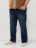 Plus Men's Blue Regular Fit Whisker Washed Yellow Tint Denim Jeans Stretchable